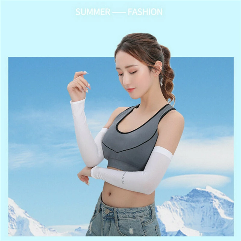 1 Pair Ice Cooling Sleeves Arm Warmer Breathable UV Sun Protection Running Basketball Elbow Pad Sports Stretch Outdoor Sleeve