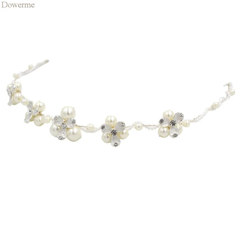 

Fashion Pearls Wedding Hair Jewelry Silver Color Floral Women Tiara Headband Bridal Hair Accessories