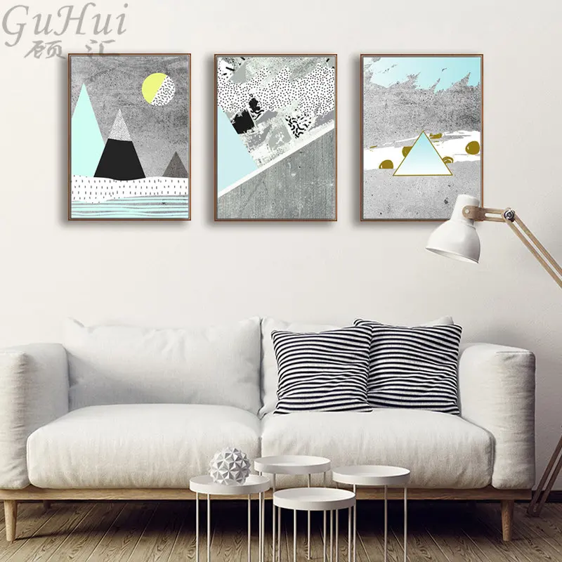 Nordic Creative Gray Psychedelic Geometric Mountains Canvas Painting Wall Picture Home Room Decorative Modern Abstract Poster | Дом и сад