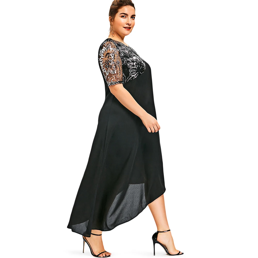 Wisalo, женские, большие размеры, 5XL, с блестками, асимметричные, макси, вечерние, платье, половина рукава, элегантное, официальное, женское, летнее, vestidos De Festa