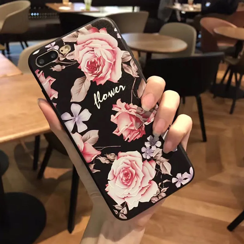 Luxury Fashion Pink Rose Flower Phone Case For iPhone 6 6s plus Embossed Mobile Shell Soft iphone 7/7plus Funda |