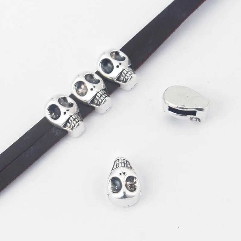 

10pcs Skull Slider Bracelet Finding for 5mm 10mm Flat Leather Cord Accessories Jewelry Findings