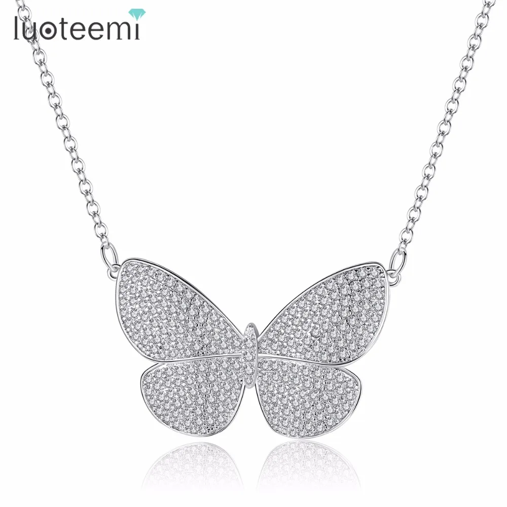 Ожерелье с подвеской бабочкой LUOTEEMI инкрустированная фианитами цепь ожерелье