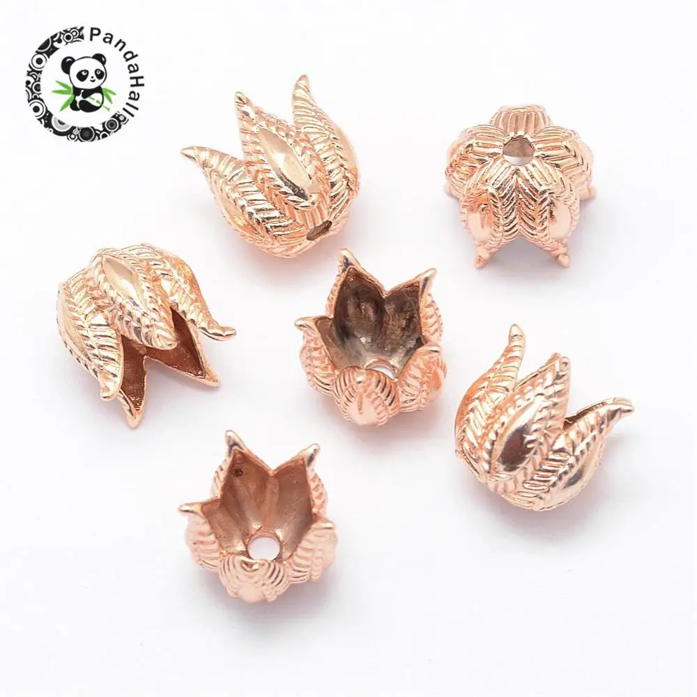 Стойка для цветов с 5 лепестками латунные крышки бусин светло золотистый 14x13 мм