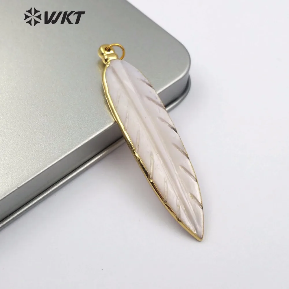 WT-JP126 WKT натуральный желтый/черный/белый морской корпус резная подвеска ручной работы в форме пера металлический ободок классические винтажные женские украшения