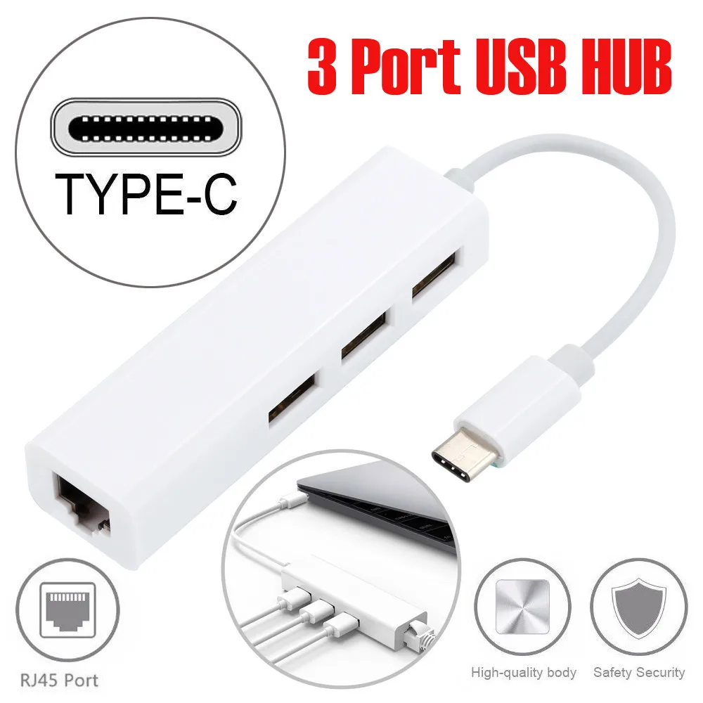 Сетевой Кабель адаптер для LAN RJ45 Ethernet 3 порта USB 2 0 папа Type C [USB C] мульти 66
