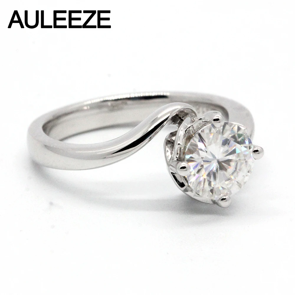 AULEEZE Solitaire Moissanite кольцо Твердое 18 к белое золото 1CT искусственный бриллиант свадебное обручальное кольцо для женщин ювелирные изделия