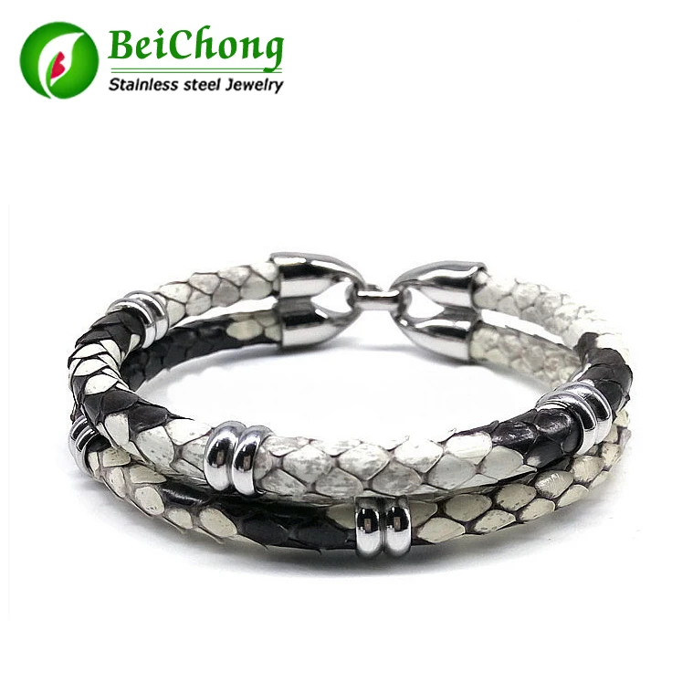 

Wholesale dropship Luxury Bracelets Python Skin Leather Bracelet for Women Man Best Friends Gift pulseira