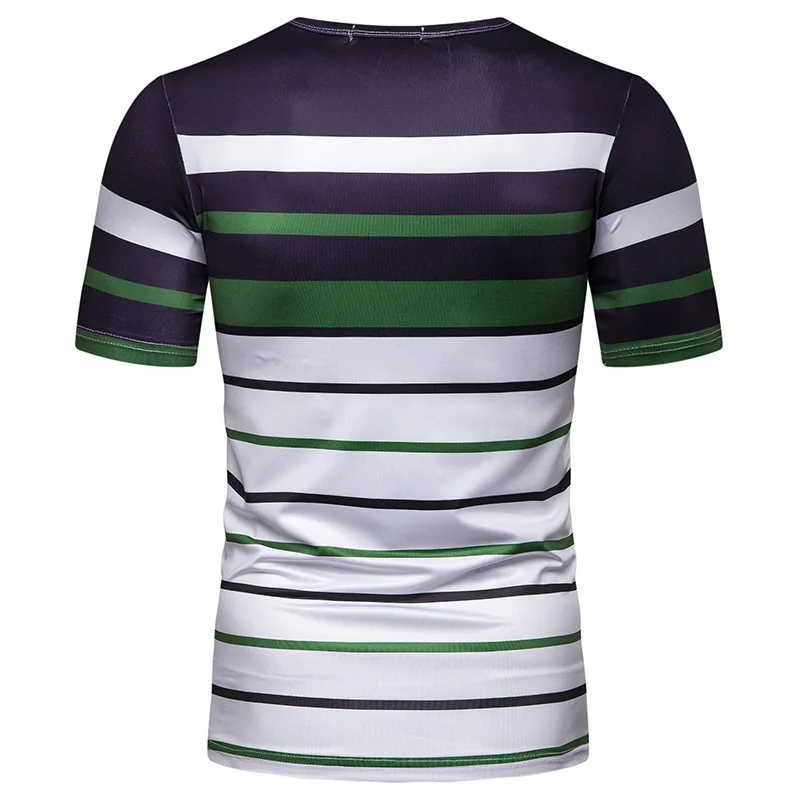 Мужская футболка в контрастную полоску повседневная облегающая с круглым