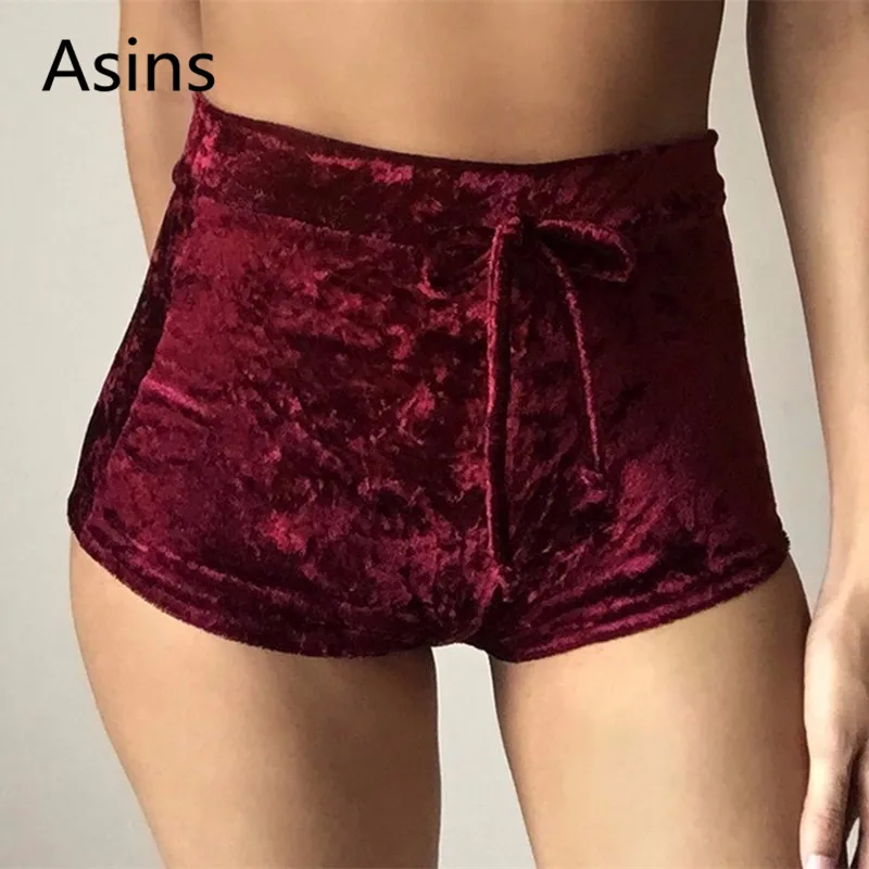 

Asins biker shorts women 2019 summer new hot women casual fashion solid with pleated suede lace-up high waist wild motion shorts