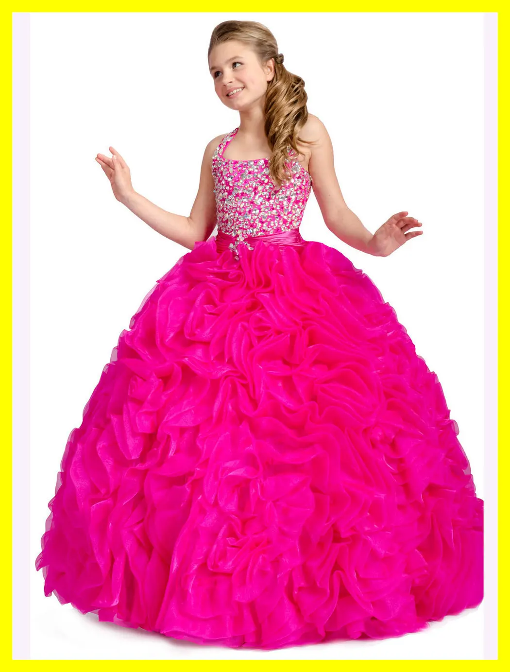 Flower Girl Dress Cheap Gowns Seahorse Dresses Girls Pagent Halter Sleeveless Ruffles A Line Floor Length Organza 2015 Wholesale|dress penny|dress up