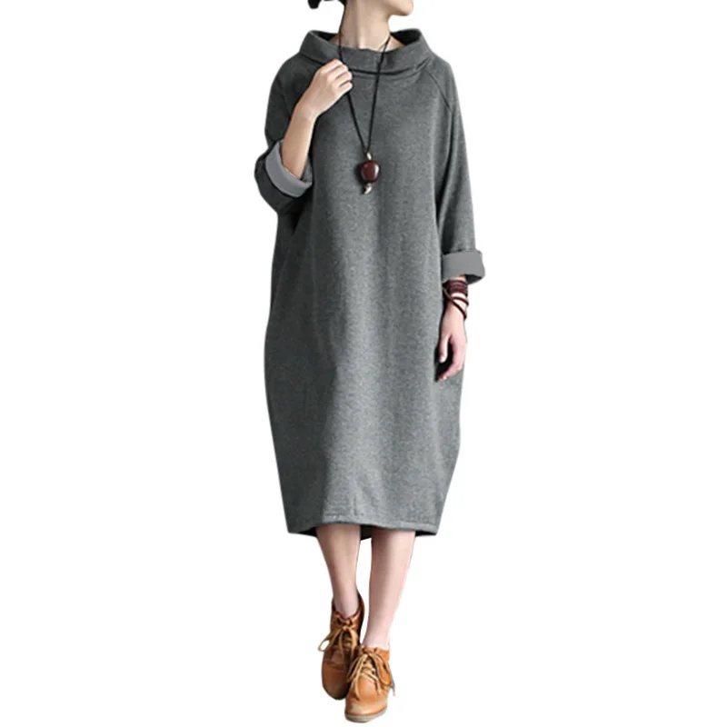 Женское повседневное свободное флисовое платье 5XL с длинным рукавом реглан