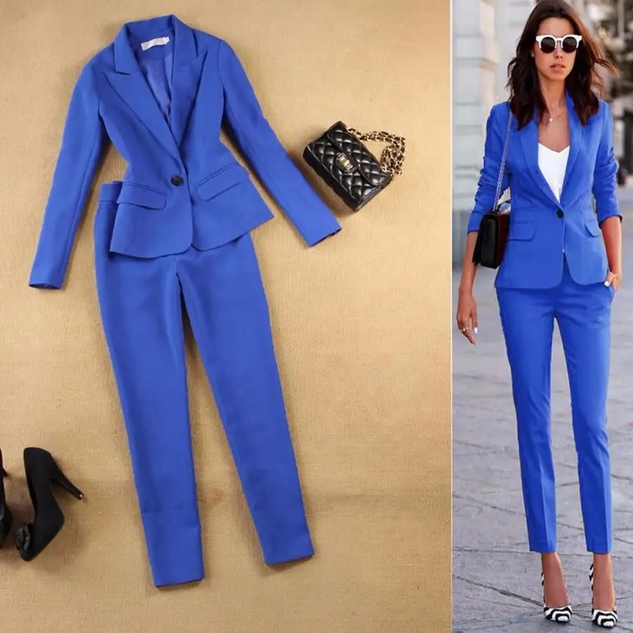 

Women Pant Suits Women's Business Suits 2 Piece Sets One Button Blazer Suit Jacket Set Female Office Uniform