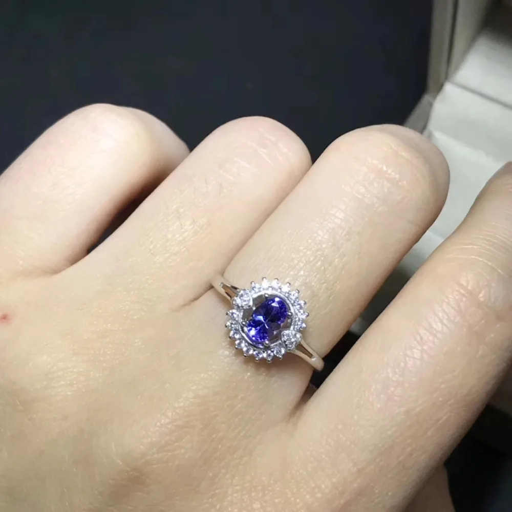 

Lovely delicate round Diana Natural blue tanzanite gem Ring S925 Silver Natural gemstone Ring girl Women's party gift Jewelry