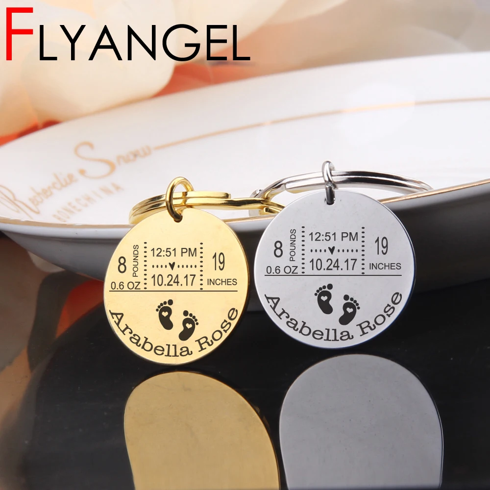 FLYANGEL персонализированные детские зеркальные стильные брелки, подарки на день отца, новые детские подарки на день рождения, весовое время, брелок