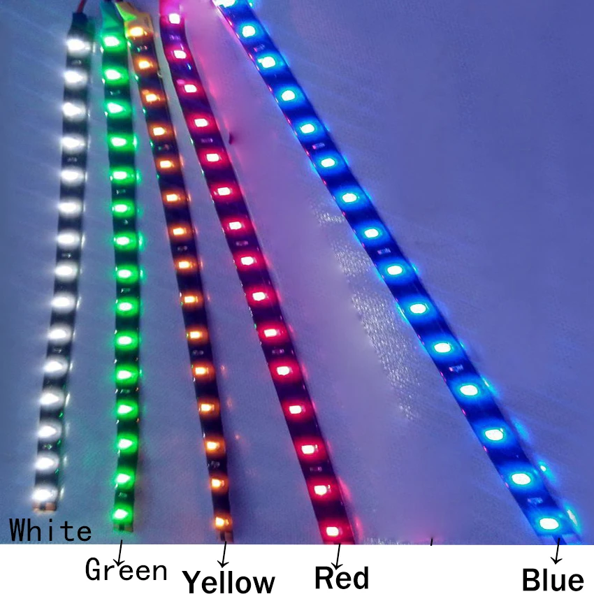 Светодиодный полосы 12v 3528smd 120/90/60/30 см холодный белый водонепроницаемый, красные, зеленые, синие, желтые светодиодный светильник полосы для салона автомобиля мотоцикла