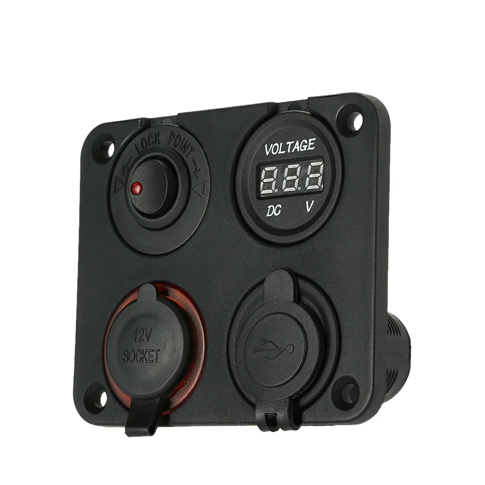 4 отверстия панель с двумя USB-портами для прикуривателя вольтметра измерителя