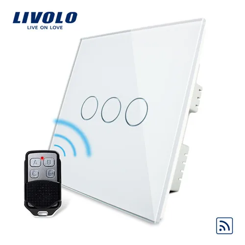 Livolo UK стандартный переключатель, AC 220-250 VL-C303R-61 и VL-RMT-02, 3 цвета кристальная стеклянная панель, беспроводной дистанционный сенсорный переключатель с пультом - Цвет: White