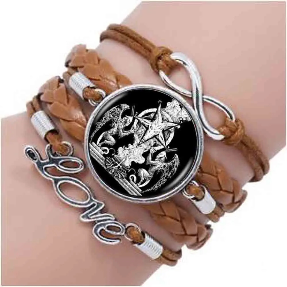 

1pcs/lot Baphomet Pentagrama Logo bracelet Bestselling Personality Black Vintage Handmade bracelet Women Jewelry HZ1