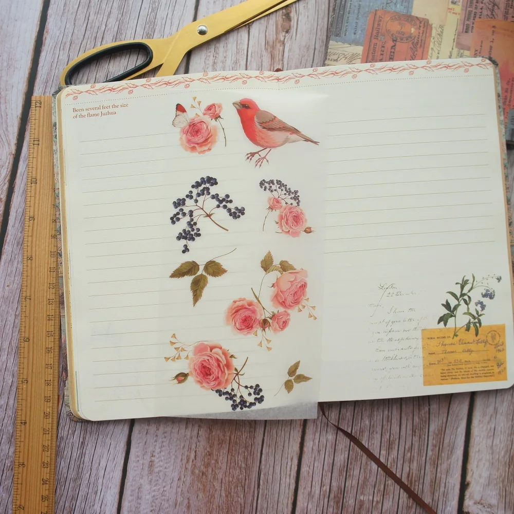 DIY 3 SheetsRose садовая птица пение Васи бумажная наклейка в качестве украшения для