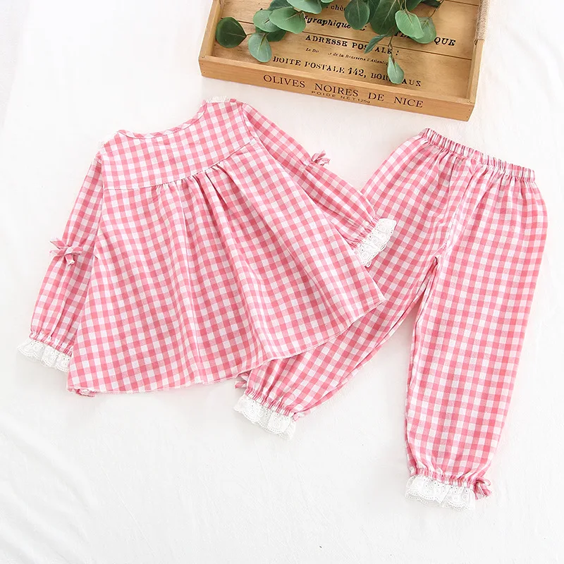 Корейская клетчатая детская одежда для малышки длинные штаны домашний костюм с