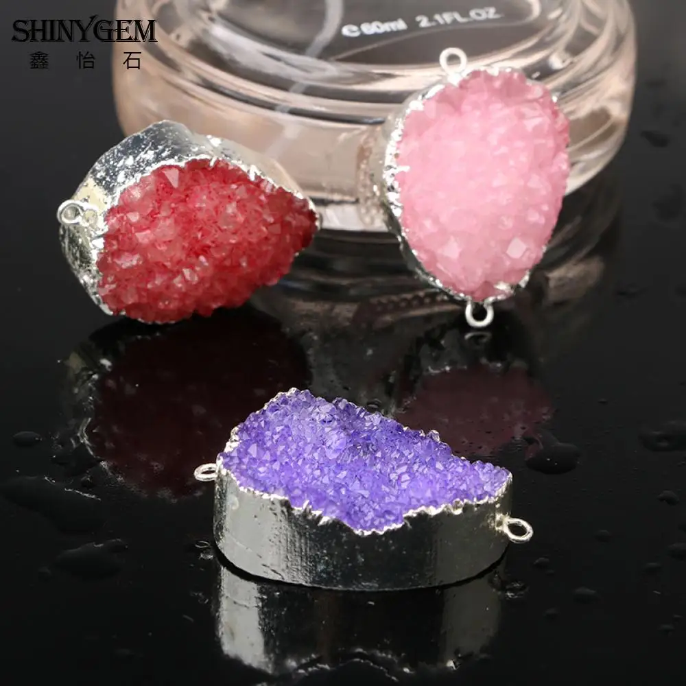 ShinyGem нерегулярные Druzy Подвески 6 цветов кристалл кулон покрытый серебром
