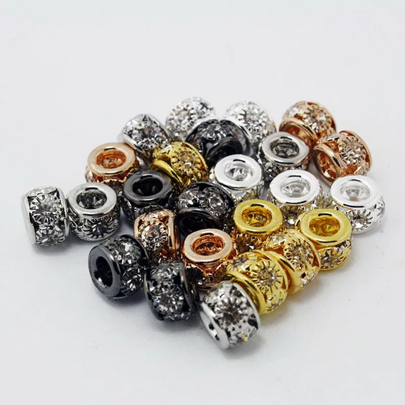 NiceBeads 6*8 мм 4 шт. круглые посеребренные бусины с кристаллами Стразы для