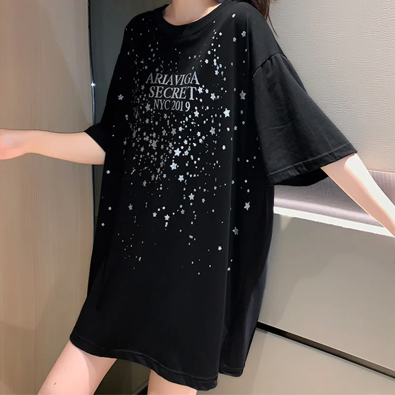 Женские черные футболки с коротким рукавом новые летние свободные тонкие