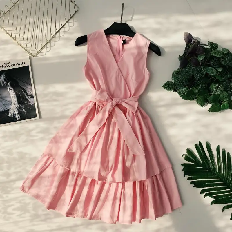 Женское двухслойное платье ALPHALMODA принцессы без рукавов с высокой талией и поясом