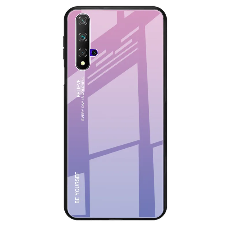 pink purple Чехол из закаленного стекла для huawei Honor 20 Pro, чехол, роскошный градиентный бампер с мягкими краями, силиконовый Жесткий Чехол для Honor 20 Honor20, чехол - Цвет: pink purple