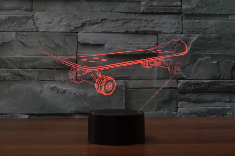 Скейтборд Led 3D ночник USB зарядка настольные лампы для украшения дома 7 цветов
