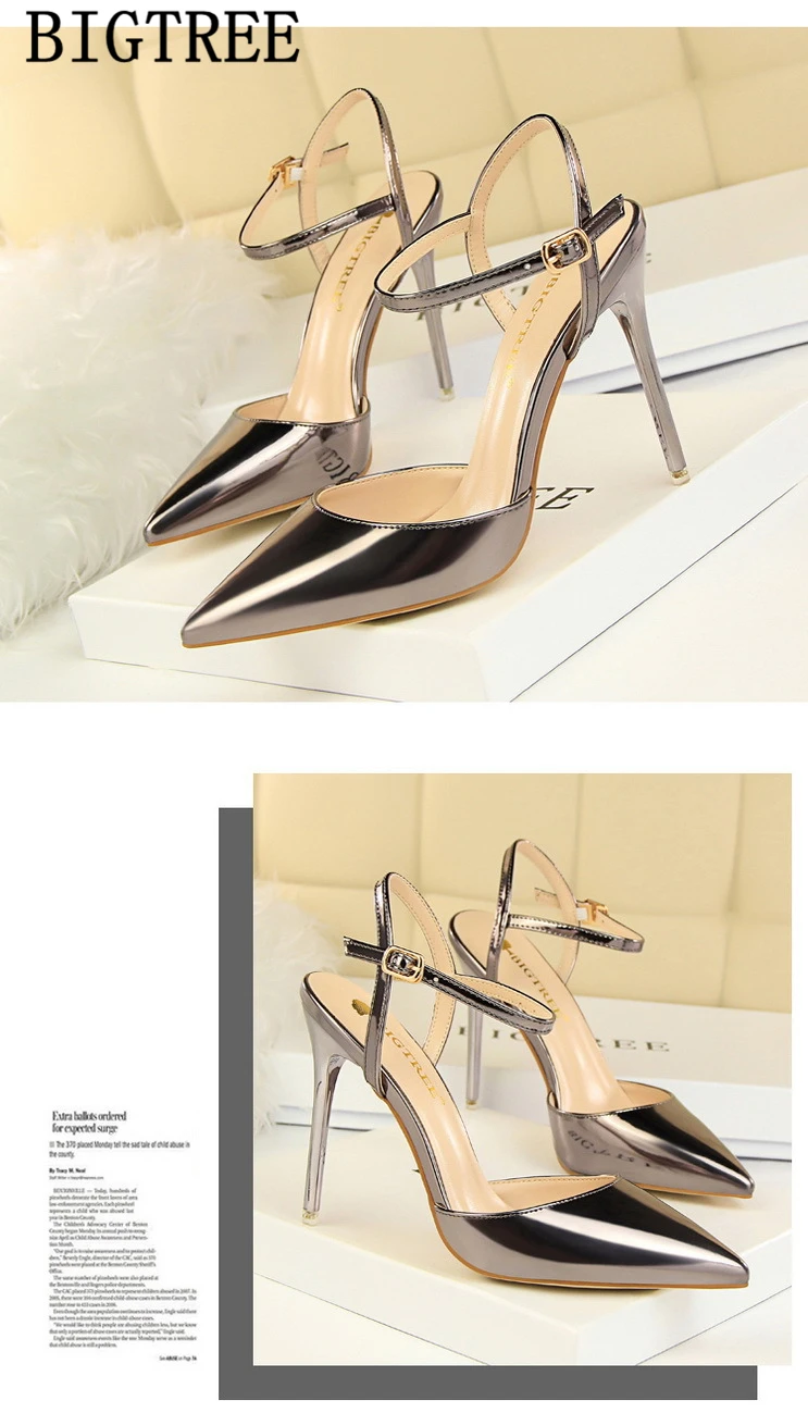Patent leather gold shoes high heels sandals women bigtree shoes extreme high heels pumps women shoes sexy heels buty damskie