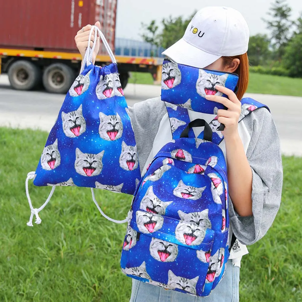 3 комплекта для женщин девочек белые облака милый кот печать дорожная школьная