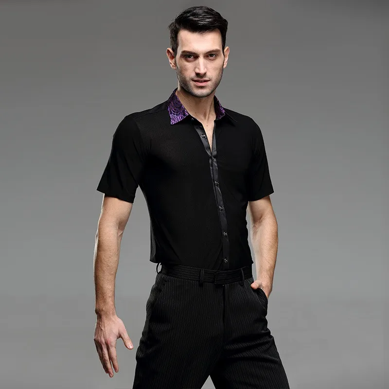 8 узоров мужские рубашки для латинских танцев Мужская одежда бальных костюмы