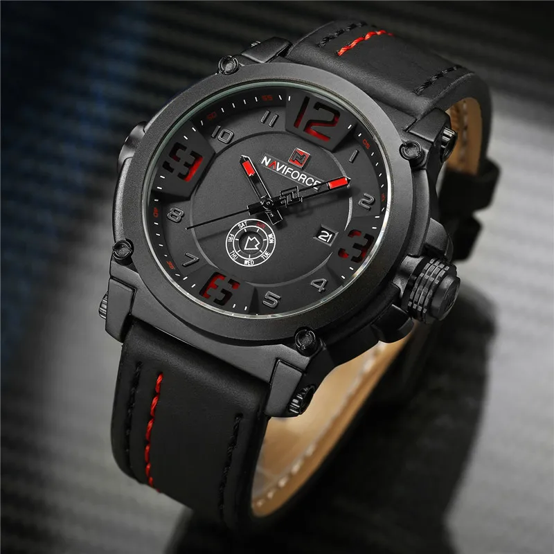 Мужские часы NAVIFORCE, спортивные водонепроницаемые мужские часы, военные армейские деловые кварцевые мужские часы с кожаным ремешком, 9099