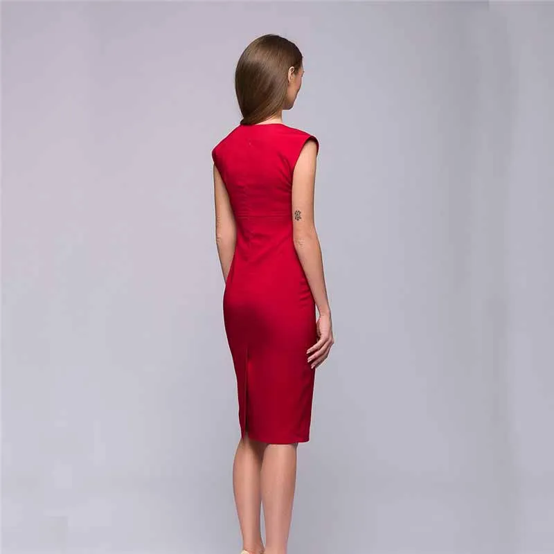 

Wavaiov 2018 Spring Summer Sexy Solid Sleeveless Pencil Fashion Women Elegant Bodycon Sheath V-Neck Club Evening Party Dresses