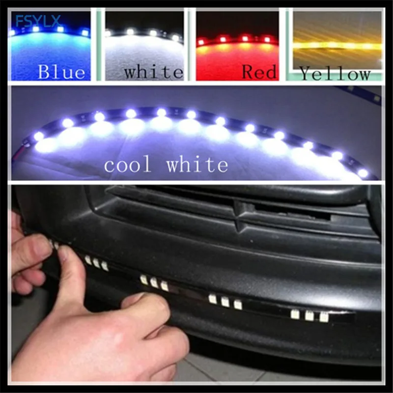 FSYLX 30 см Гибкий СВЕТОДИОДНЫЙ DRL полоски 12 SMD 5050 белый красный синий желтый