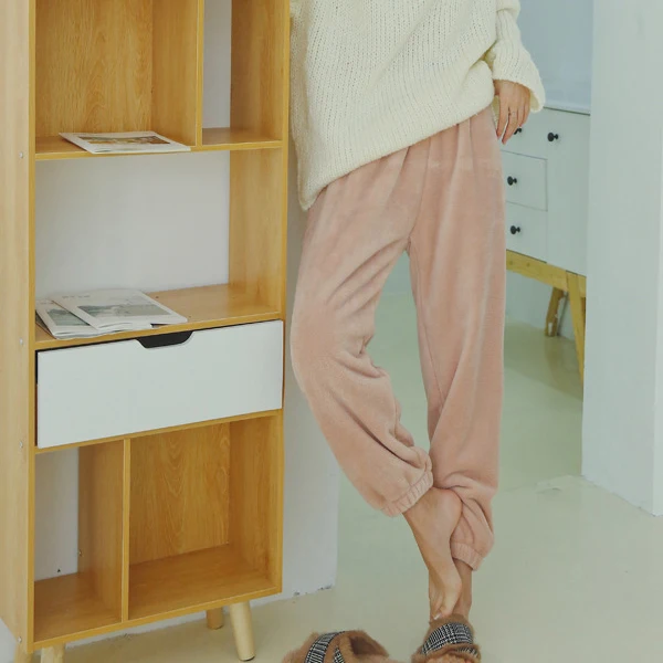 Женские осенние брюки толстые теплые коралловые флисовые свободные дышащие