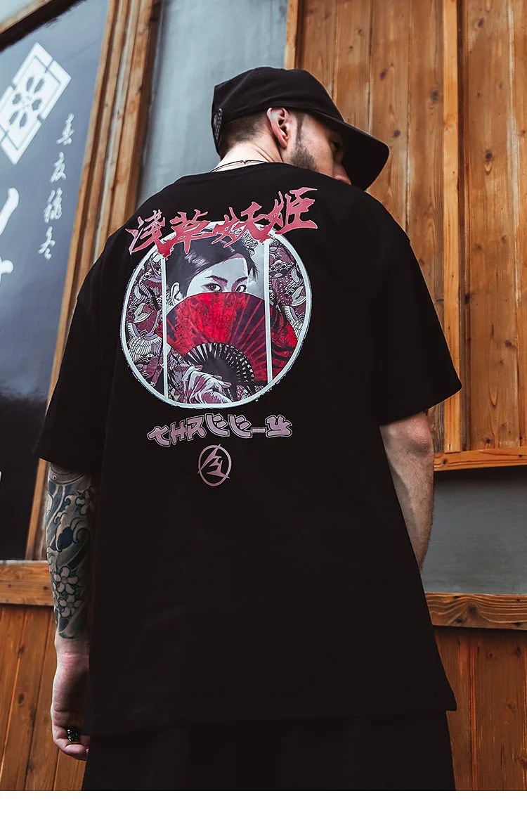 Harajuku Geisha футболка Ukiyo E уличная японская Футболка мужская летняя хип-хоп футболка хлопок короткий рукав топы футболки хип-хоп