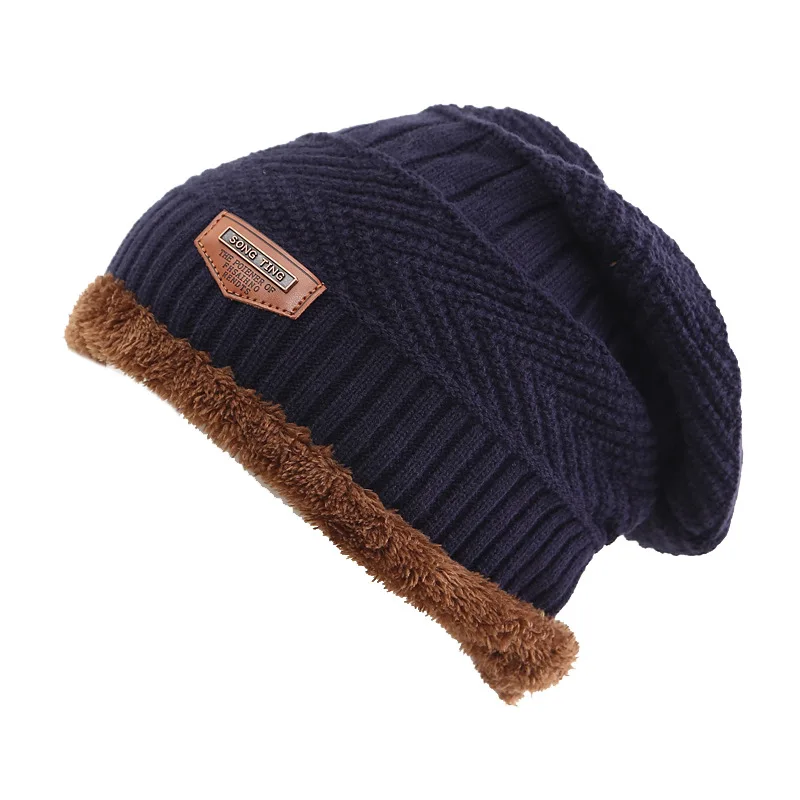 NavyBlue Hat Вязанная мужская шапка осень-зима, шерстяные шапки для мужчин, зимний шарф, шапка, набор, женская Балаклава, бини, две части, женские шапки, шапки - Цвет: NavyBlue Hat