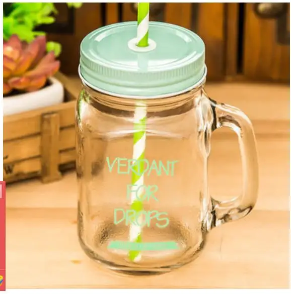 14 450ml Glass Mason Jar Mug with Lid and Straw Summer Ice Cream Fruit Cold Drinking Water Jars Juice Cup - Цвет: 14