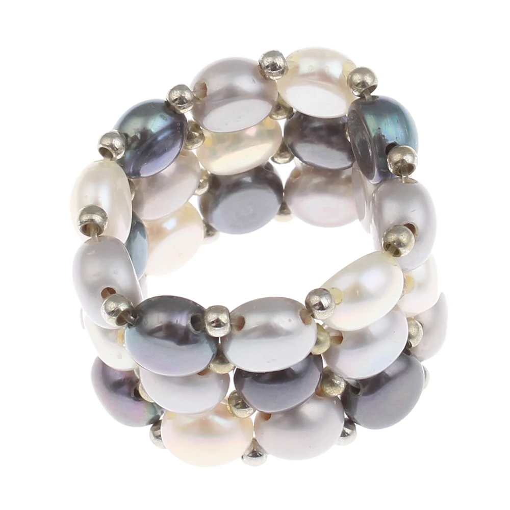 Кольцо на палец из натурального пресноводного жемчуга 100% 5 6 мм 3 ряда|finger ring|row