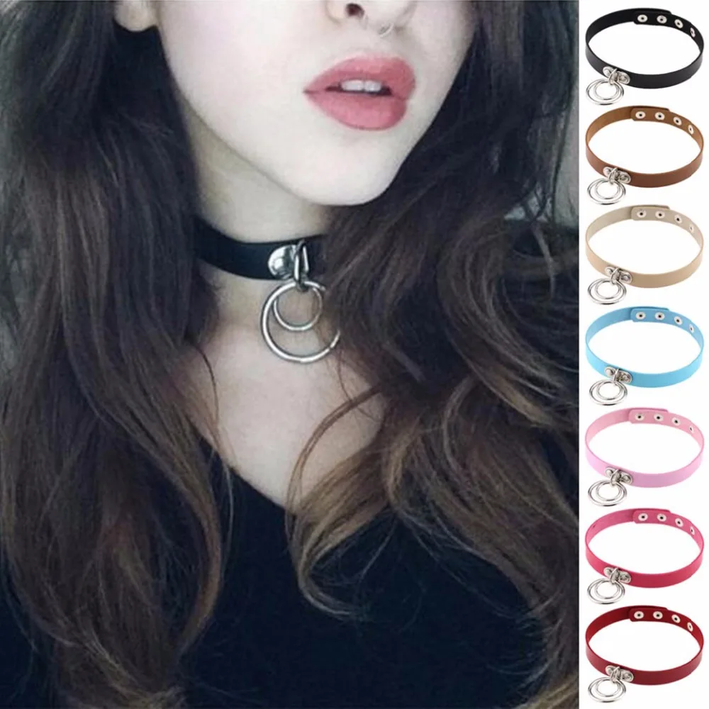 QIMING, сексуальное кожаное ожерелье-чокер для женщин, Harajuku Kawaii, серебряное металлическое модное турецкое Ювелирное Украшение, Панк готическое ожерелье для девочек