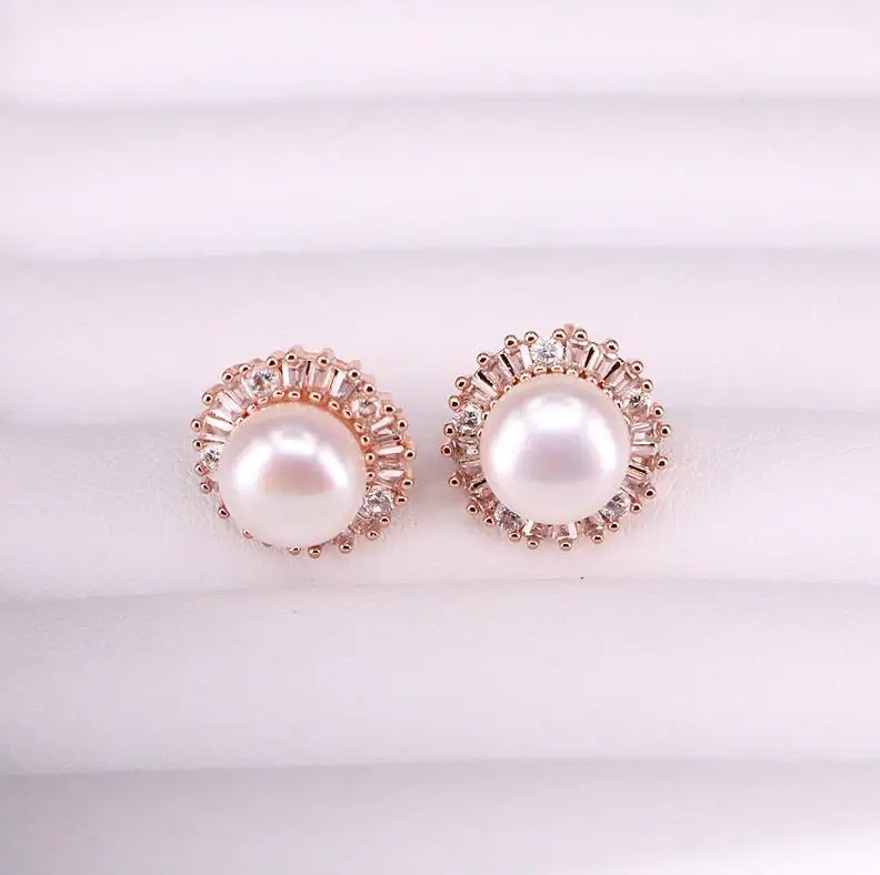 rose gold color 10 пар ZYZ339-2928 фианит высокого качества Кристалл Симпатичные ракушка жемчуг серьги Свадебные украшения серьги - Окраска металла: rose gold color