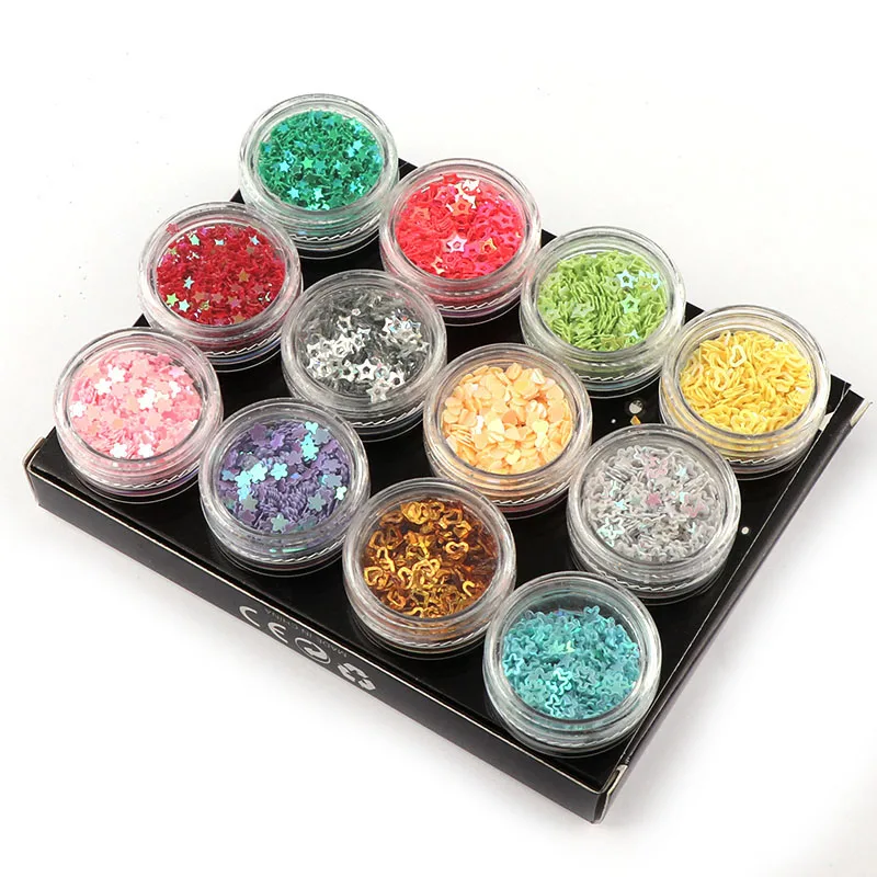 12 шт красочные блестящие наконечники для дизайна ногтей Блестящий Порошок пыль