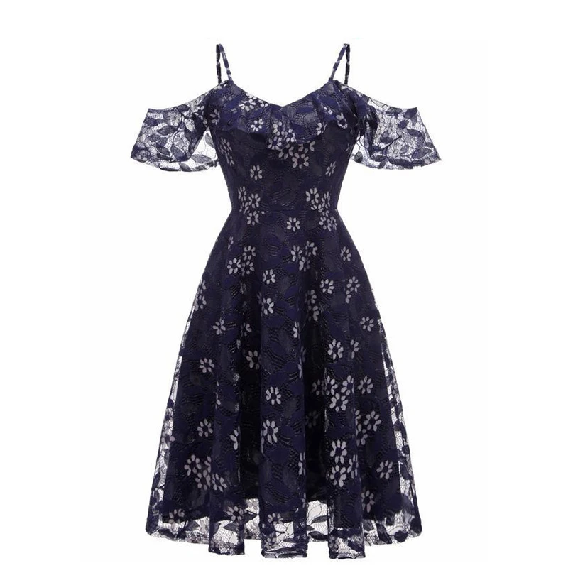 Lace Spaghetti Strap Women Dress 2019 New Slim Big Swing Solid color Party Club Dresses Summer off shoulder short Sundress | Женская
