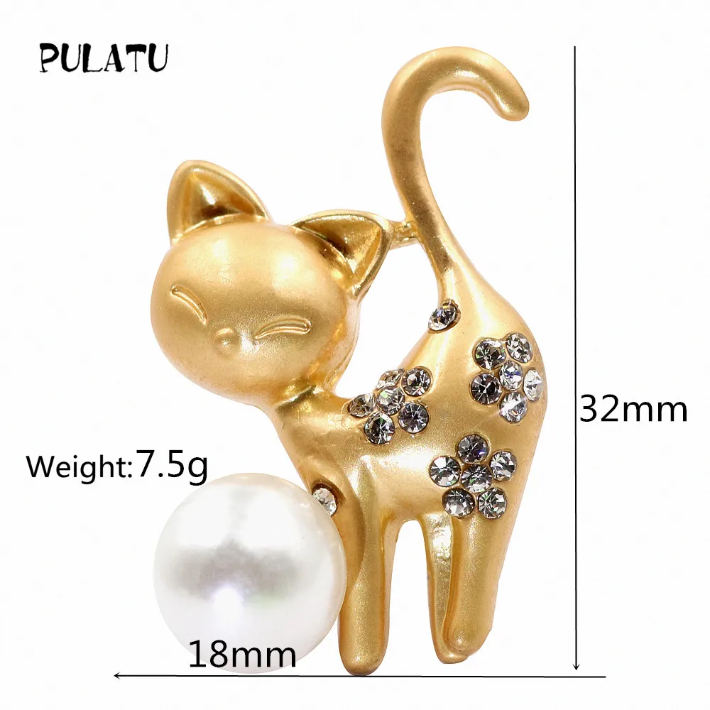PULATU 2018 Cute Cat Brooch Pins Women Zinc Alloy Rhinestone Inlay Pearl Brooches Child Birthday Gifts Clothing Accessories | Украшения и