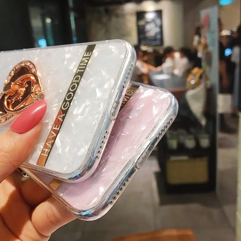 L-FADNUT Loely Finger Ring Holder Phone Case For iPhone X Xr Xs Max 7 8 6S 6 Plus Cute Glitter Bumper Shockproof Soft TPU Cover |
