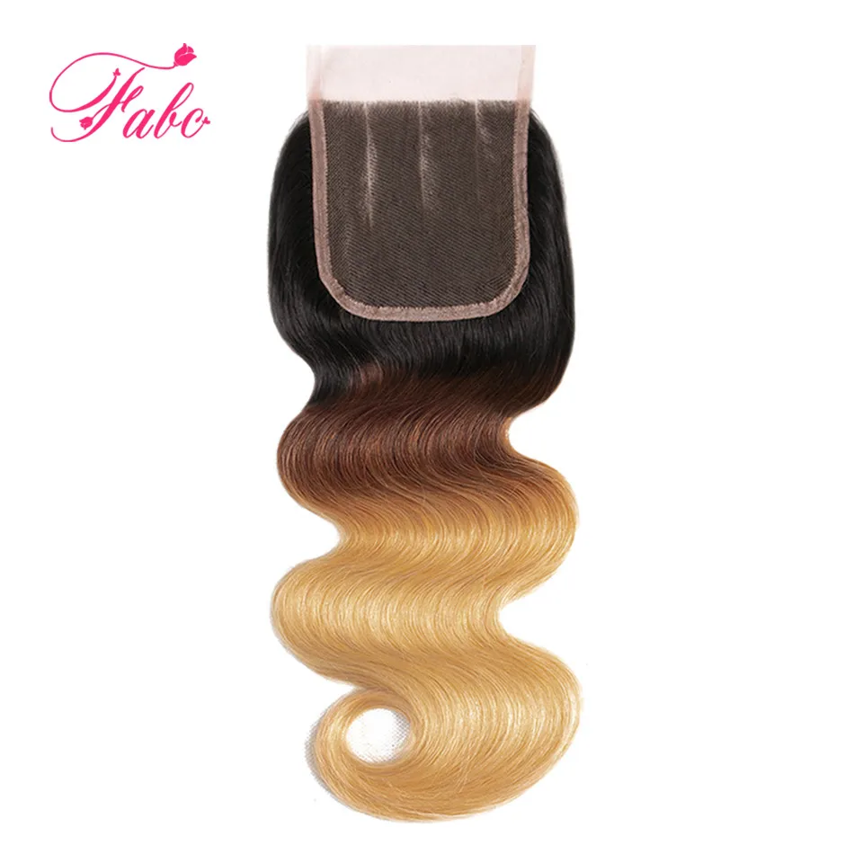 Fabc Hair Ombre Brazilian Body Wave closure  ombre human hair 3Tone 1B/4/27 Remy hair swiss lace closure