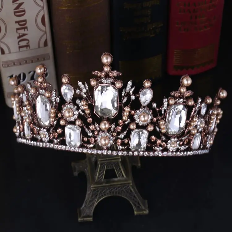 HIMSTORY Luxury Vintage Gun Black Tiara Crown Queen European Wedding Tiaras Bronze Large Crowns Cosplay Birthday Hair Jewelry | Украшения и
